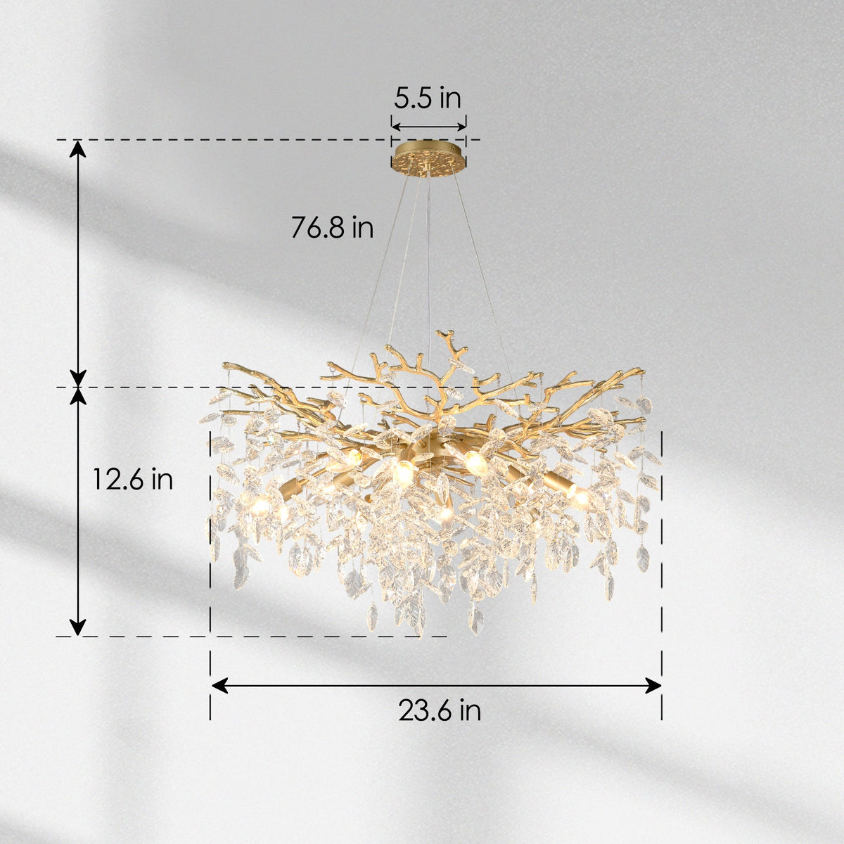 8-Light Crystal Chandelier with Gold Finish and Crystal Accents - Gold