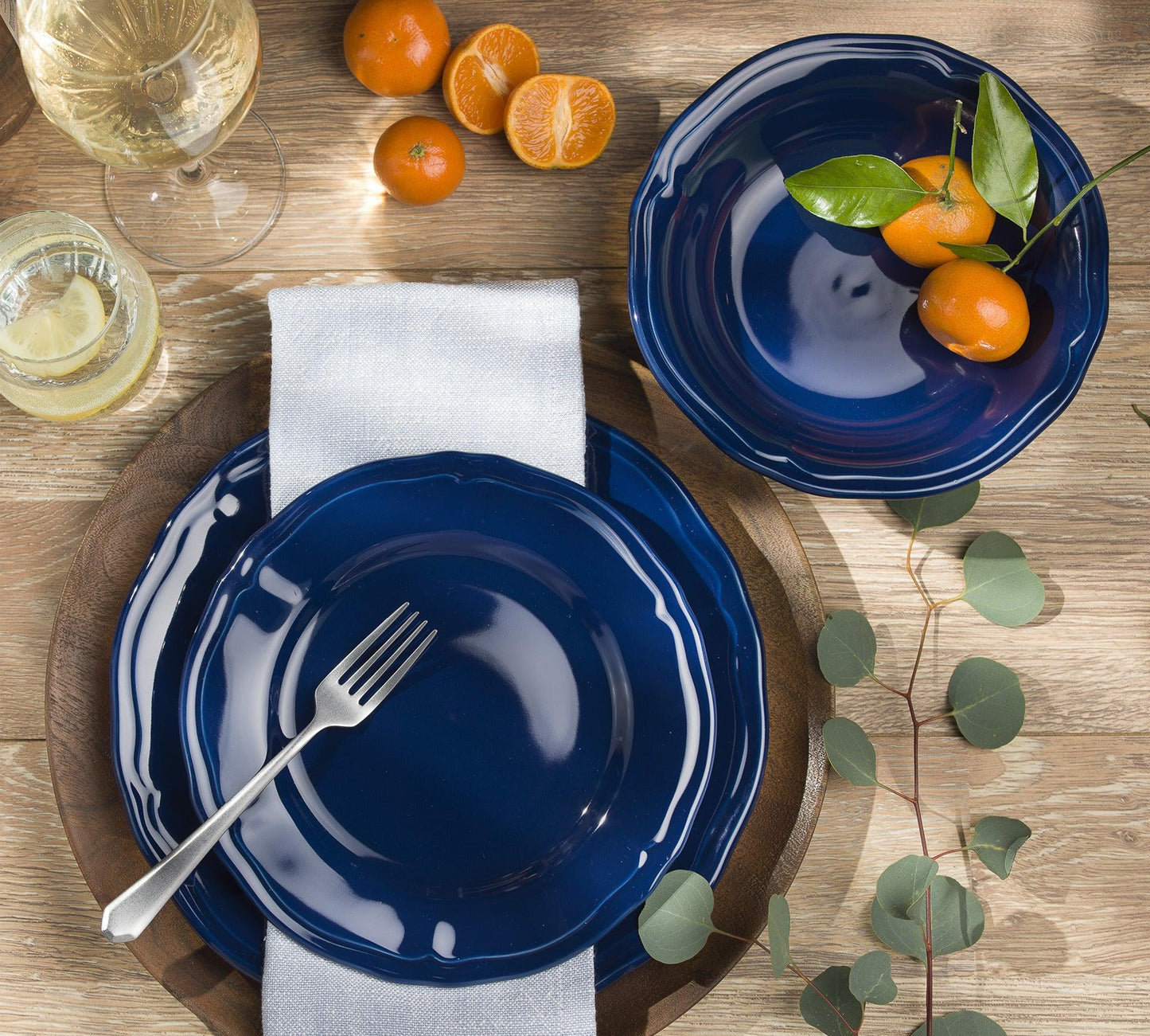 Siena 16 Piece  Stoneware Dinnerware Set , Service for 4 , Cobalt Blue