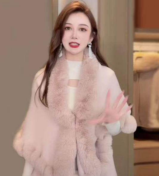 Women's Thick Coat Shawl Double-Layer Collar Large Size Loose Autumn and Winter