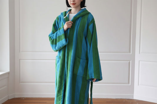 Modern Striped Cotton Bathrobe Set / Blue