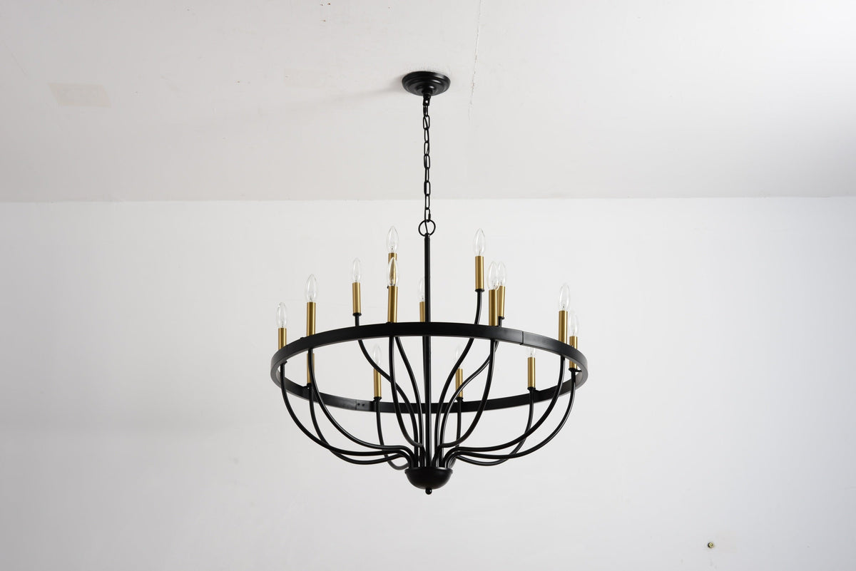 18-Light Industrial Iron Candle Chandelier with Adjustable Height - Gold & Black