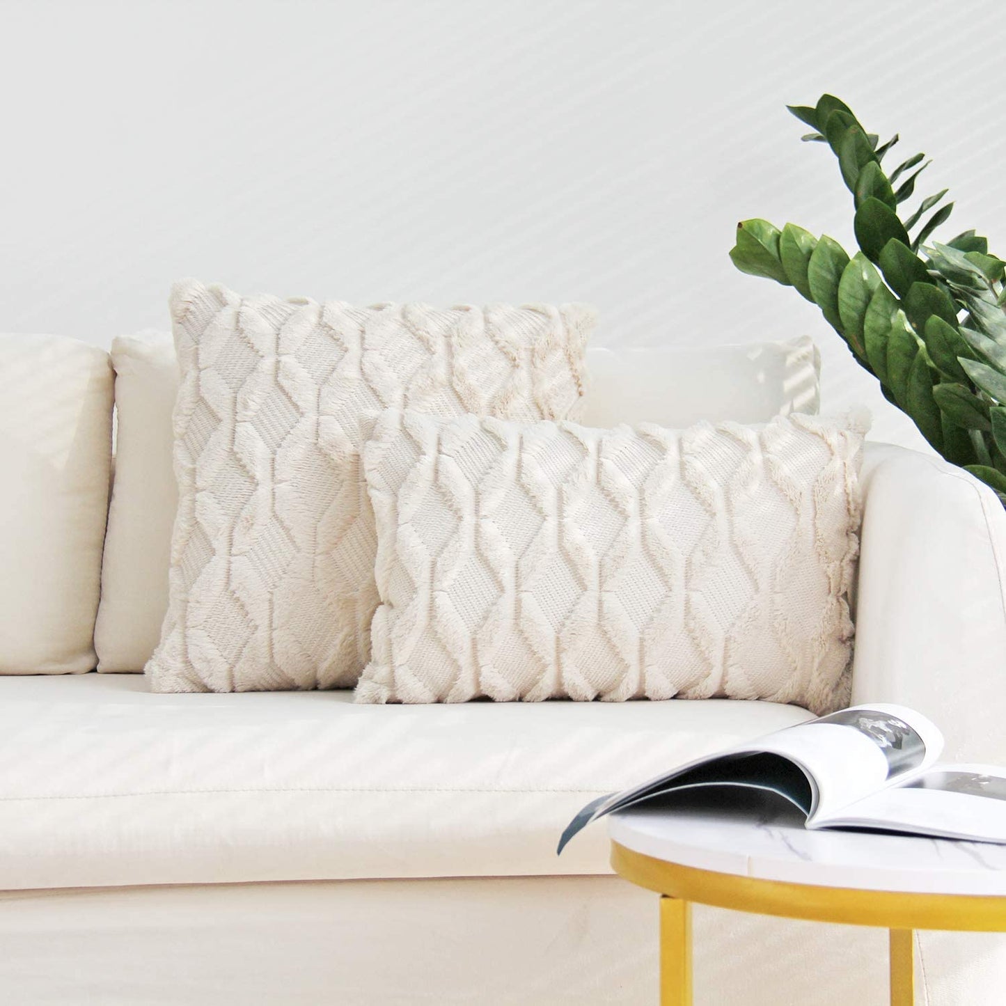 Pack of 2 bundle One 18"x18" with a matching color of one 12"x20" Square and rectangle combo set throw pillow covers with inserts