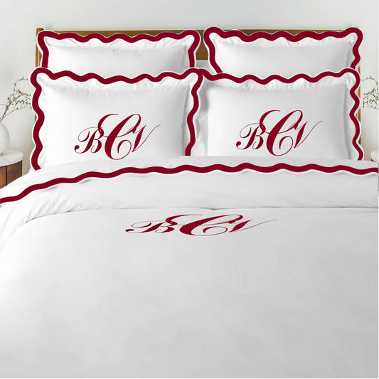 Monogram 400TC Applique Scalloped Embroidery Cotton Duvet Cover Set