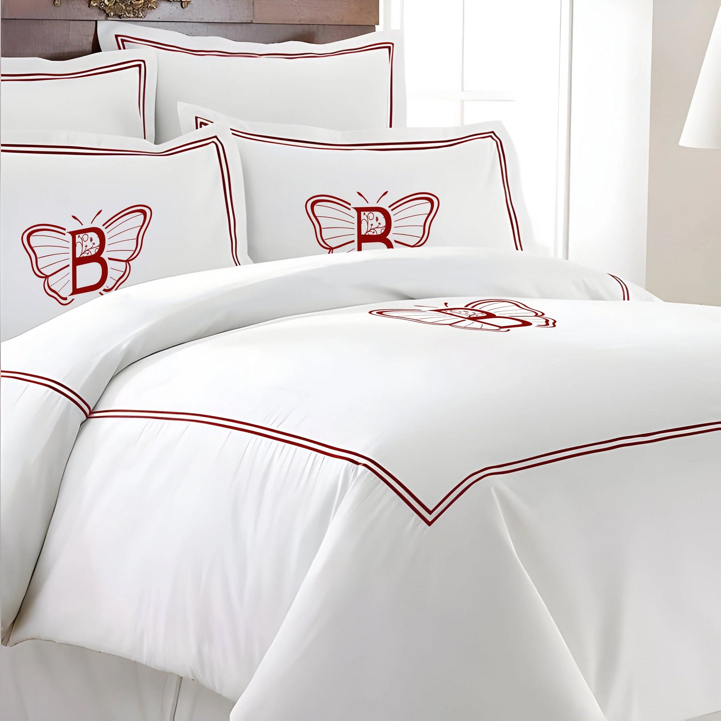 Monogram 400TC Cotton Double Embroidery Sateen Solid Duvet Cover Set