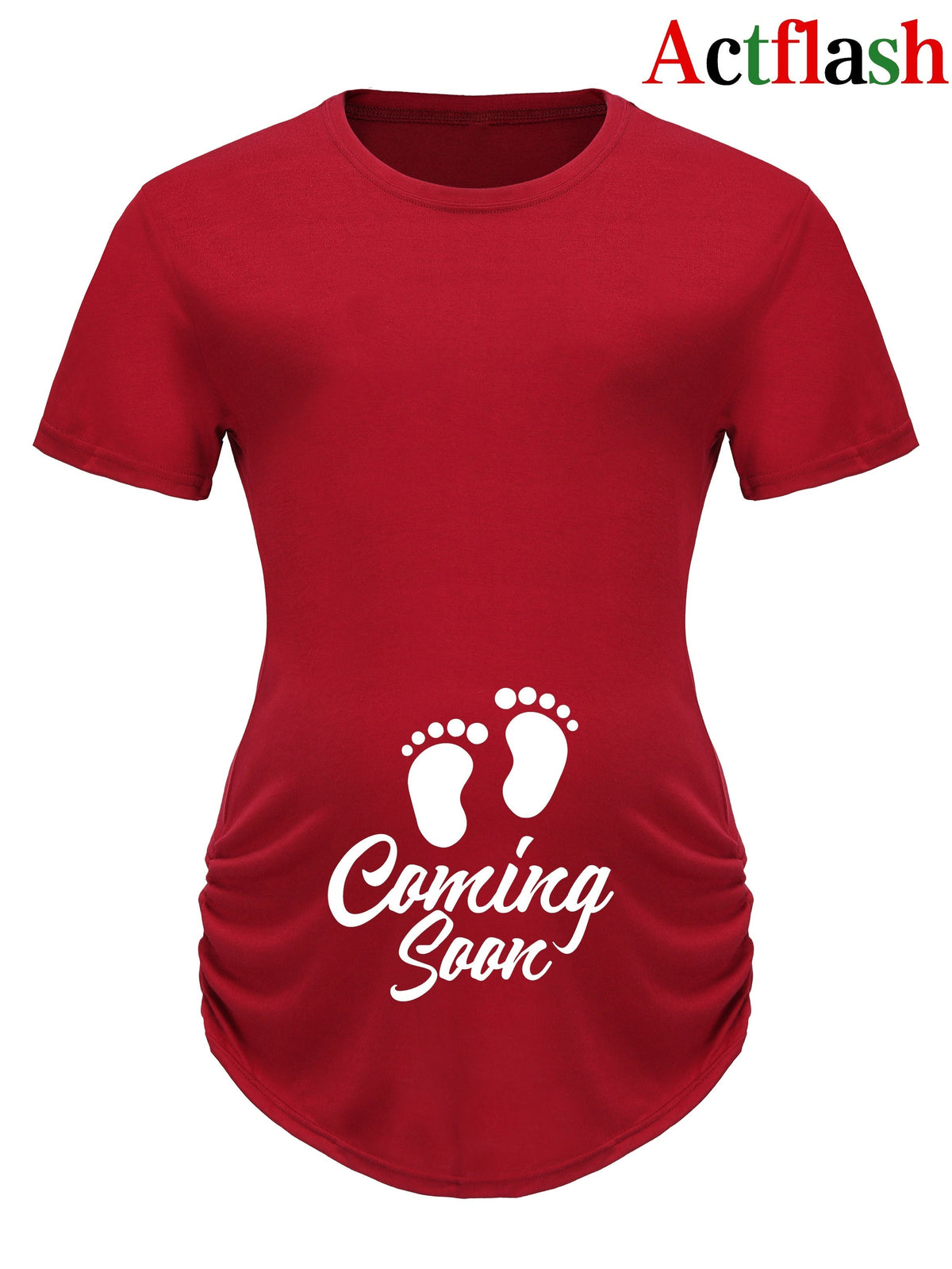Maternity Casual Cartoon Cute Footprint Print Short Sleeve Slim Fit T-shirt For Summer Pregnancy Gift