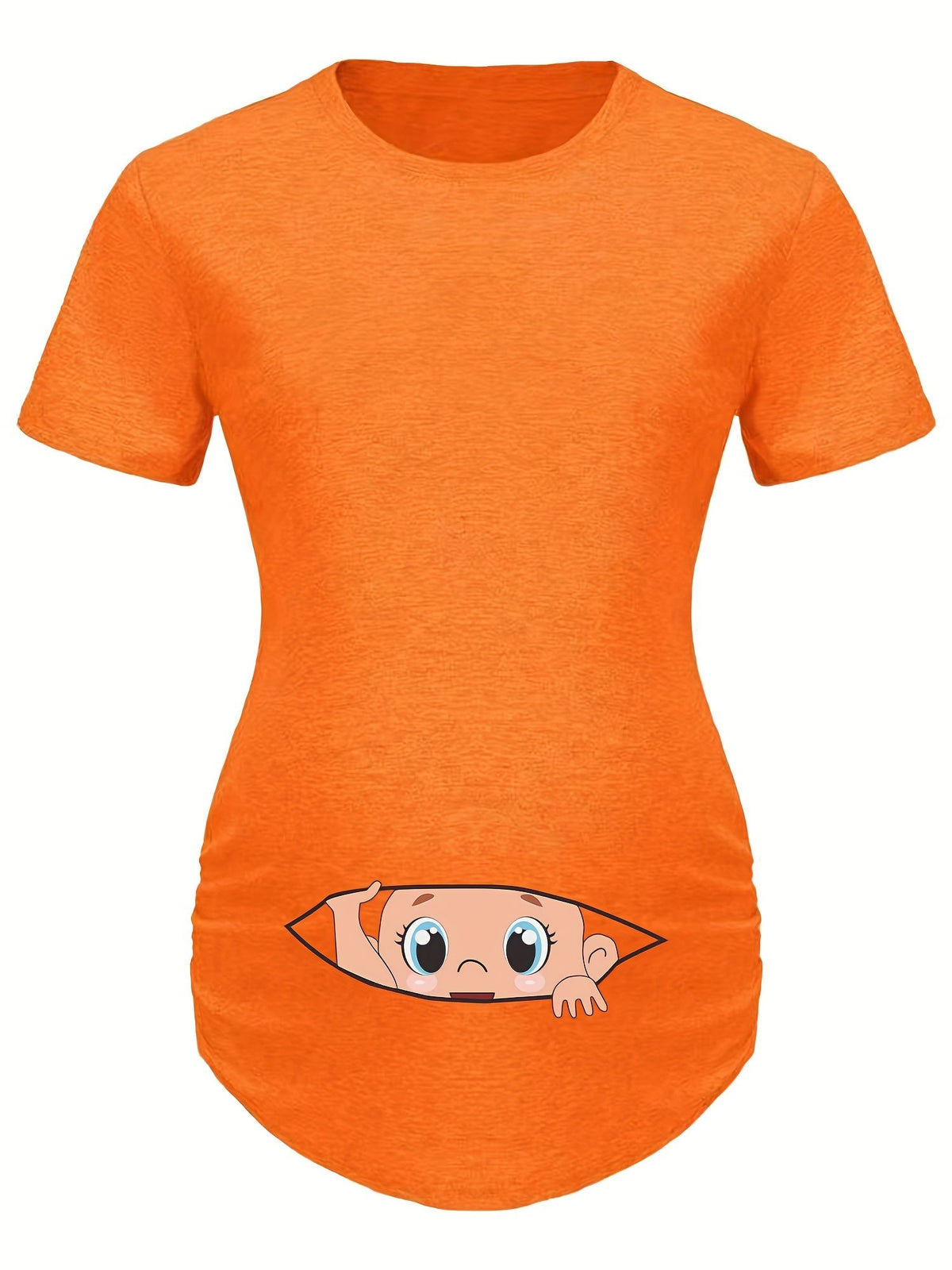 Letter Printed Short-sleeved Maternity Wear Black T-shirt with Big-eyed Baby Pattern