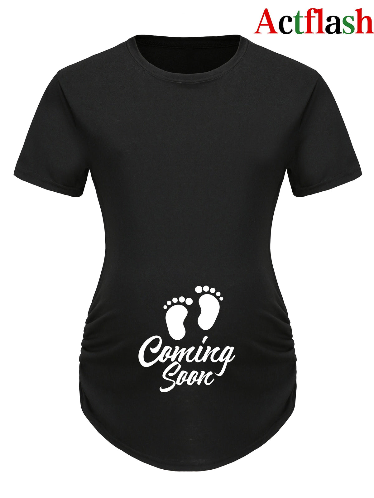 Maternity Casual Cartoon Cute Footprint Print Short Sleeve Slim Fit T-shirt For Summer Pregnancy Gift