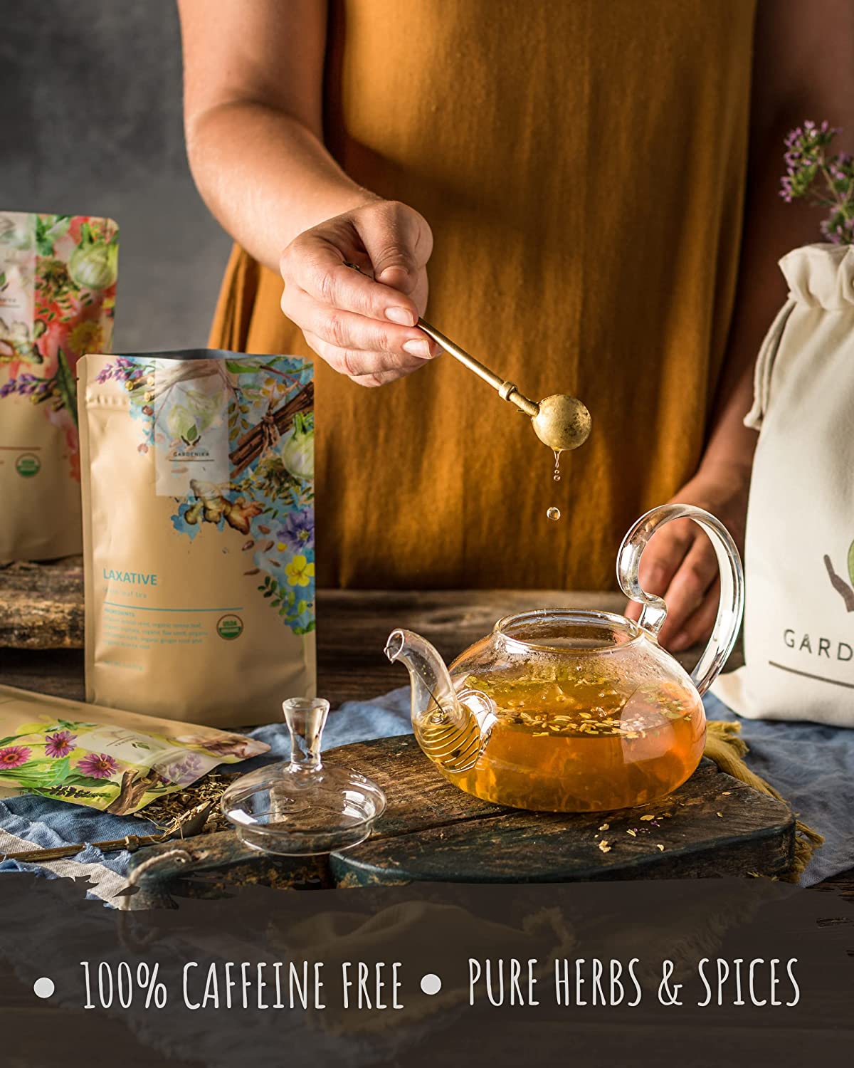 Organic Tea Sampler, 5 Caffeine-Free Wellness Herbal Blends