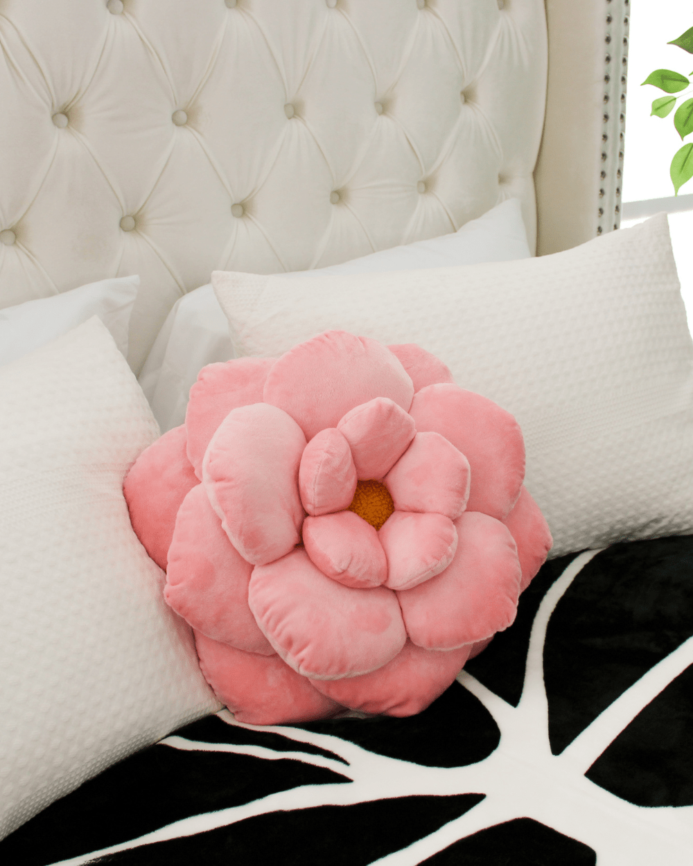 Camellia Plush Throw In Decor Flower Pillow