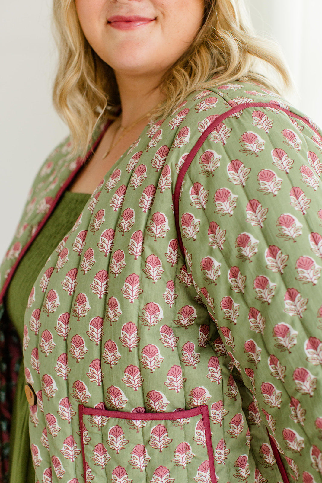 The Emily *Reversible* Quilted Jacket in Pistachio Pink - Final Sale