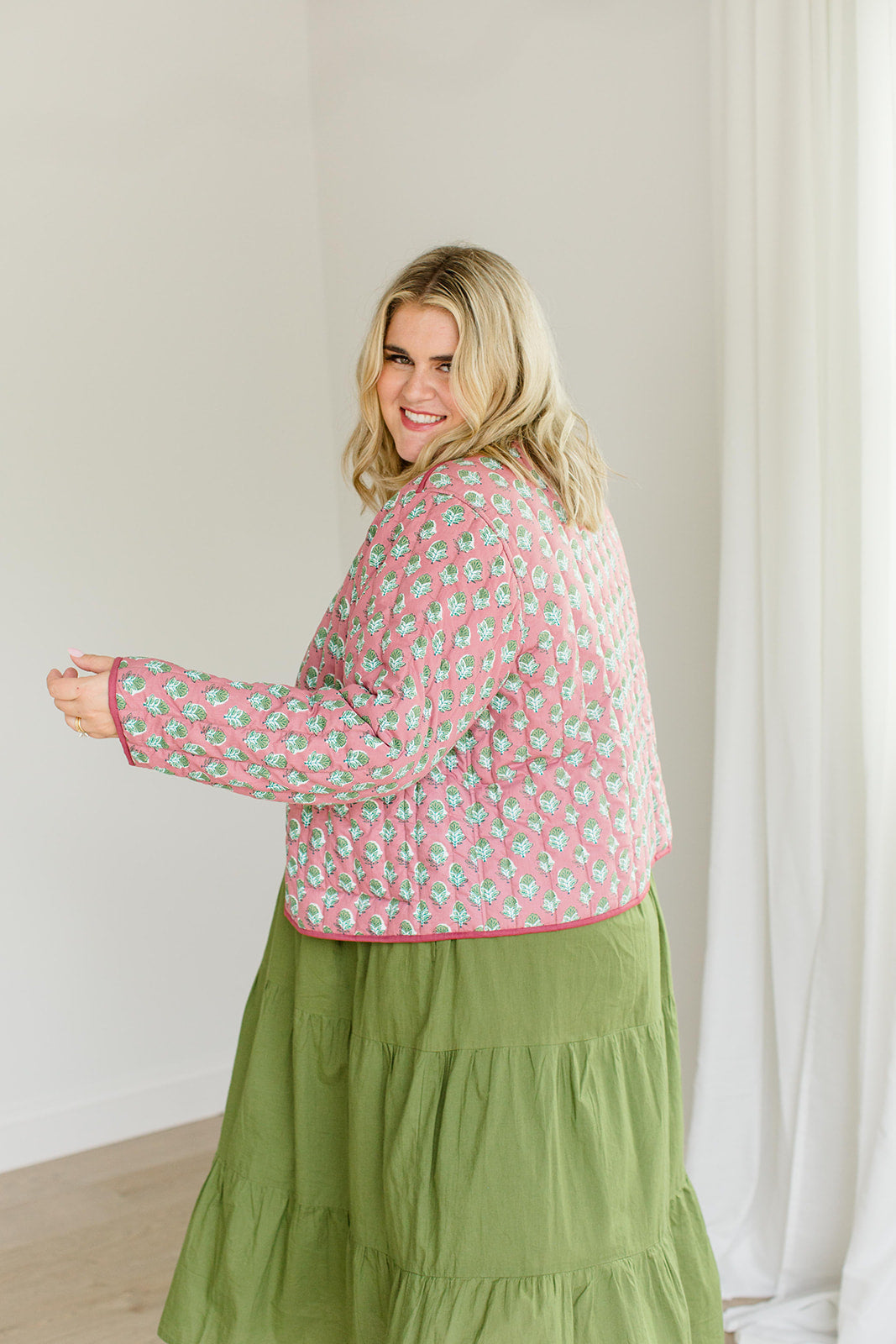 The Emily *Reversible* Quilted Jacket in Pistachio Pink - Final Sale