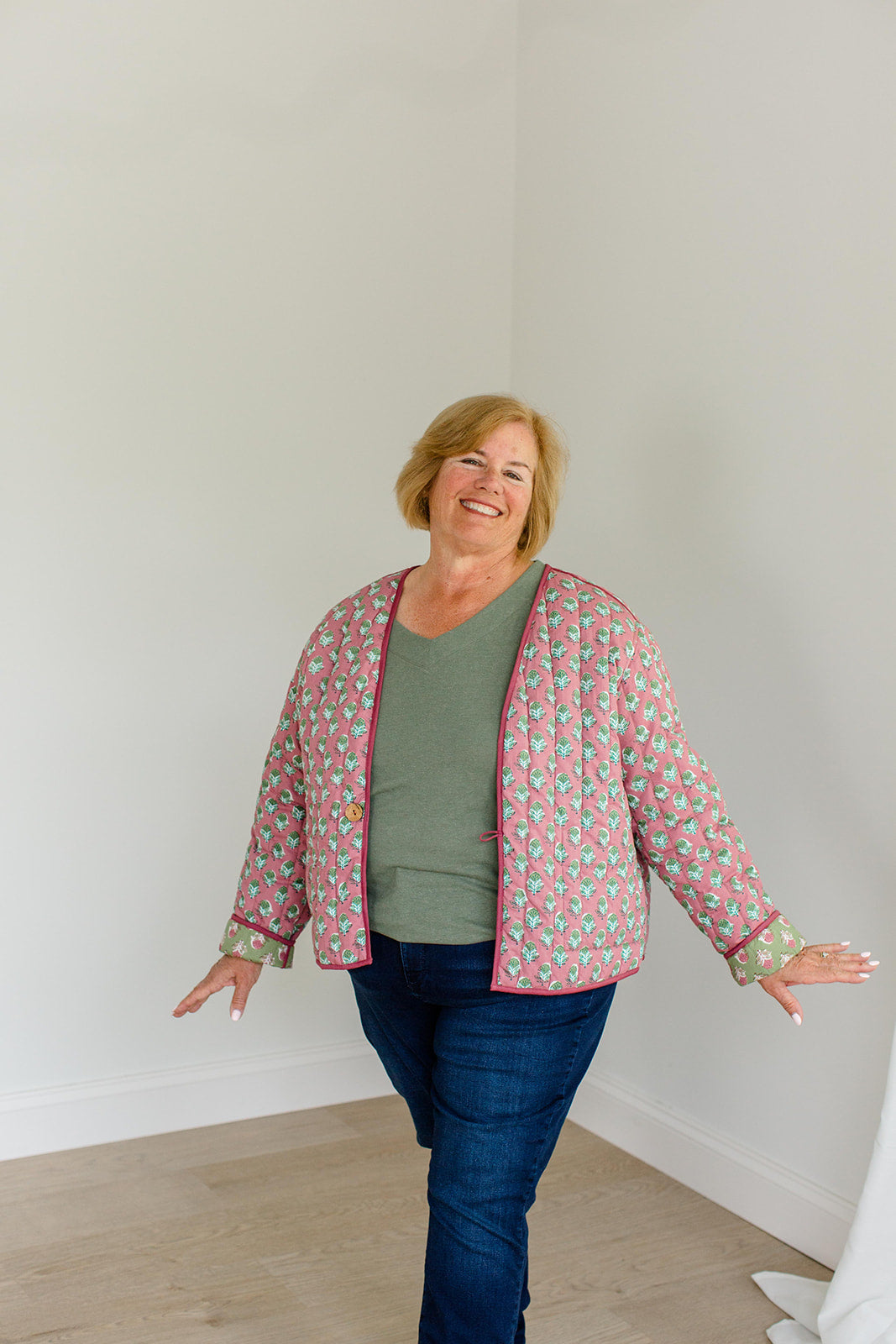 The Emily *Reversible* Quilted Jacket in Pistachio Pink - Final Sale