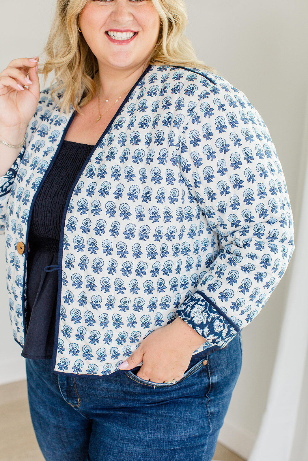 The Emily *Reversible* Quilted Jacket in French Navy - Final Sale