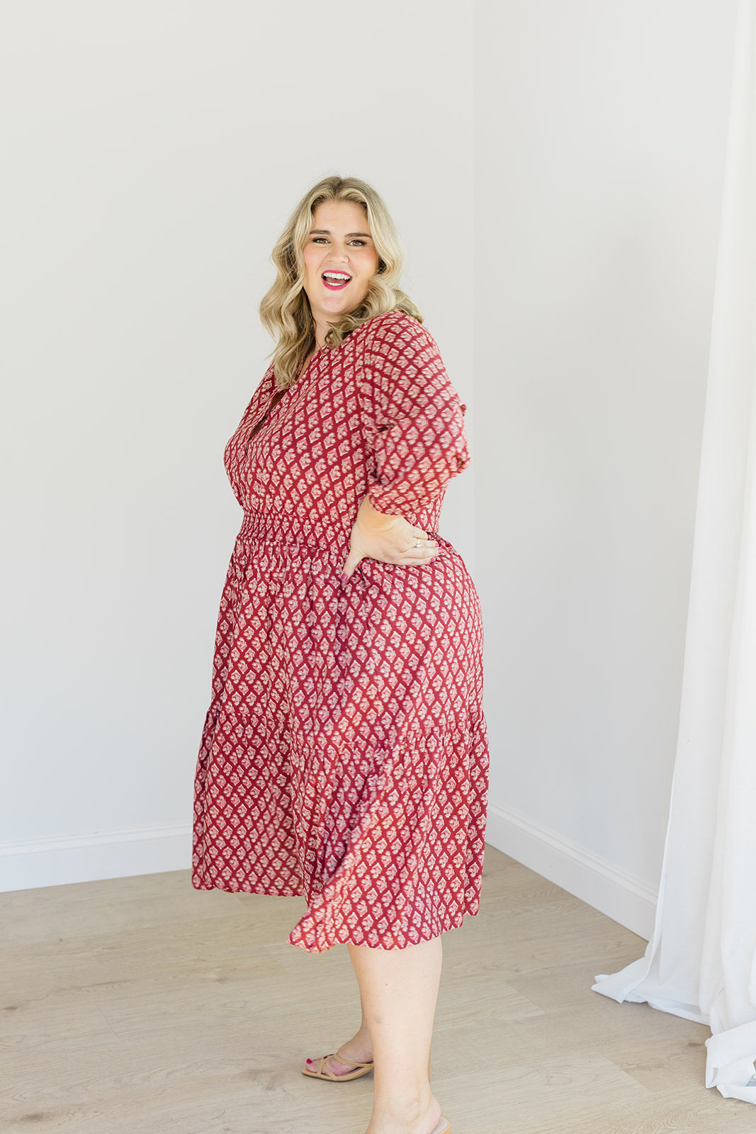 The Francesca Midi Dress in Spiced Merlot