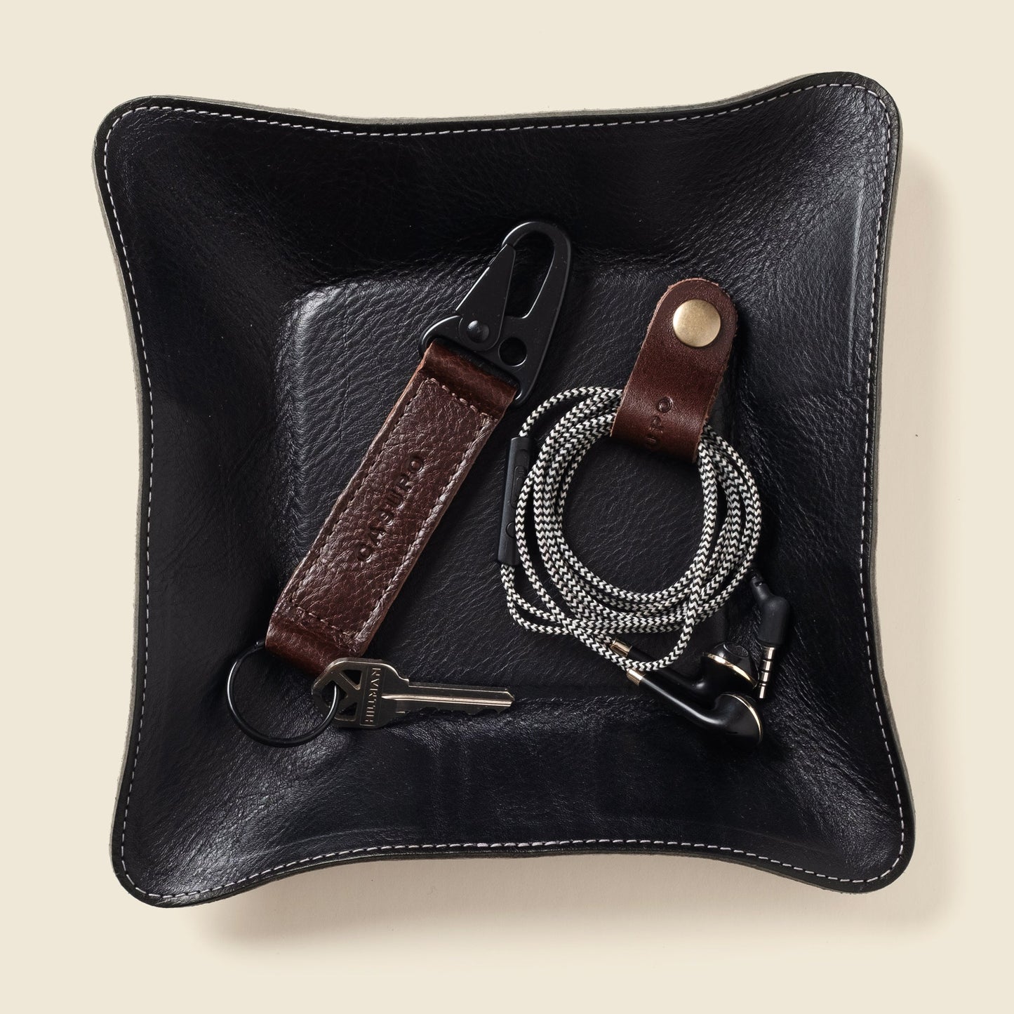 Travel valet leather tray - Black