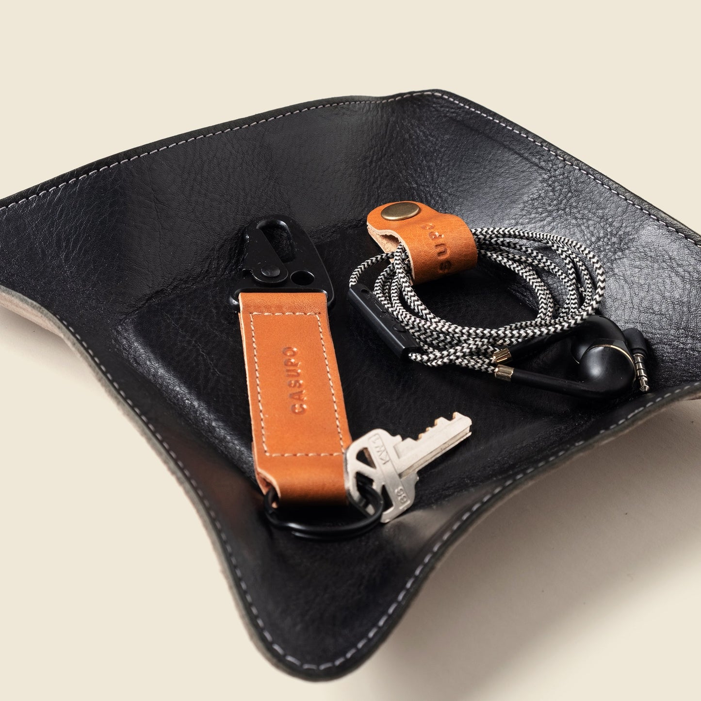 Travel valet leather tray - Black
