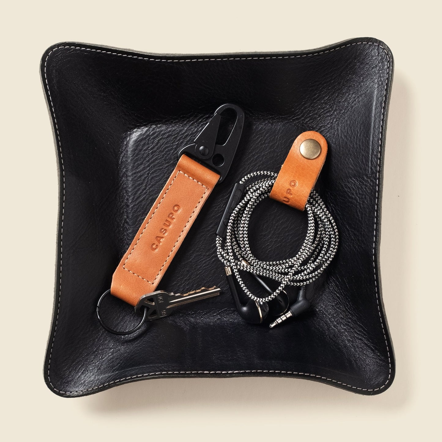 Travel valet leather tray - Black