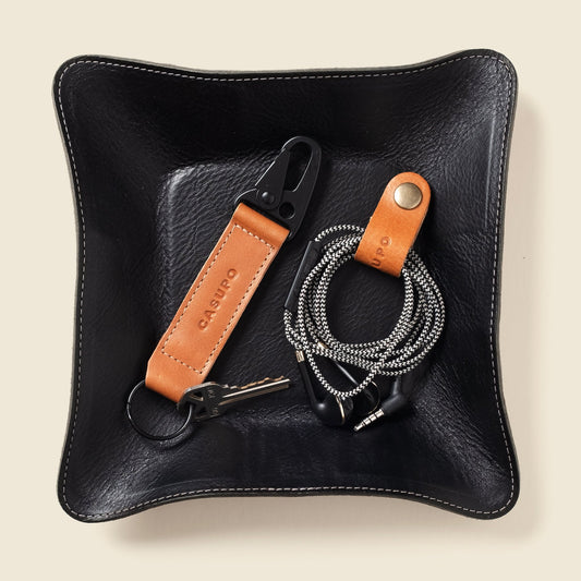 Travel valet leather tray - Black