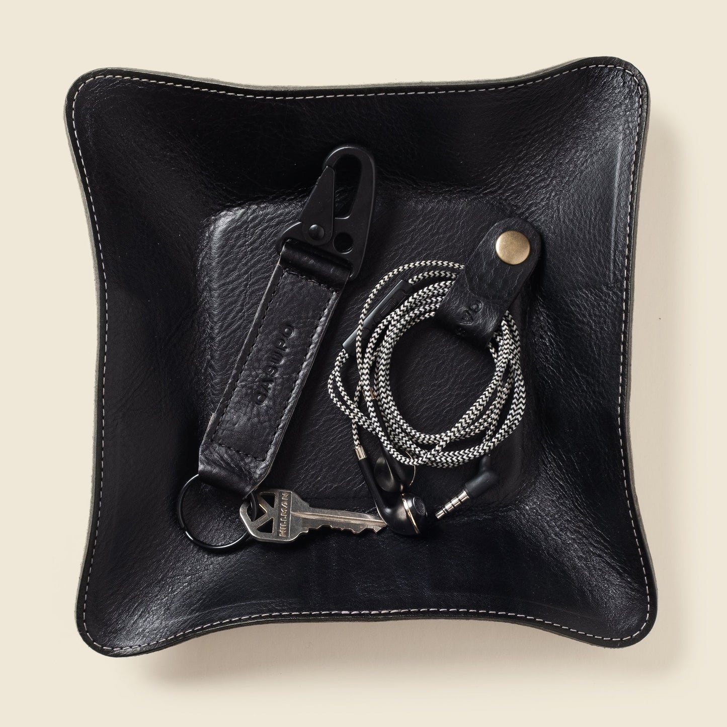 Travel valet leather tray - Black