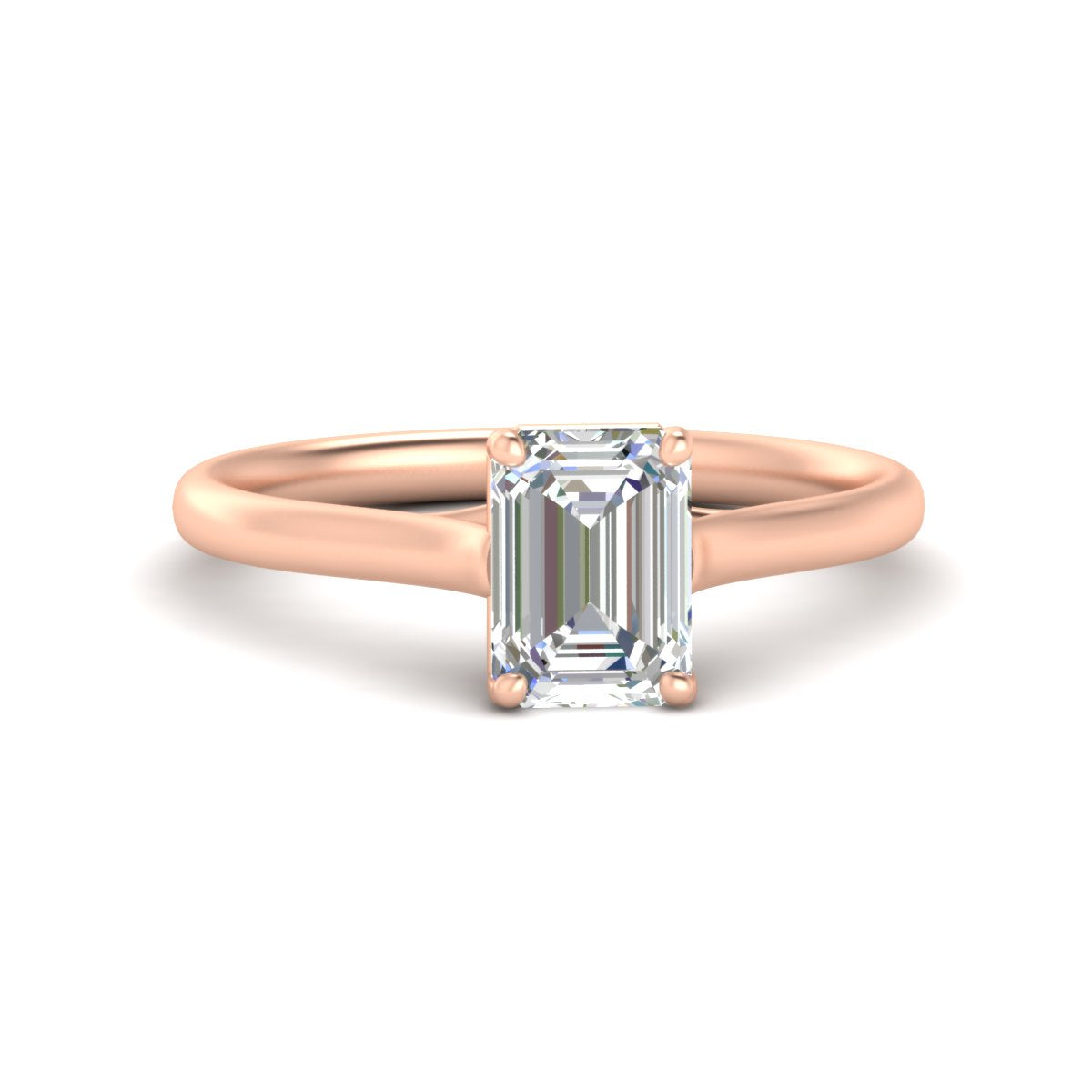 Cathedral Flat Band Emerald Cut Solitaire Engagement Ring