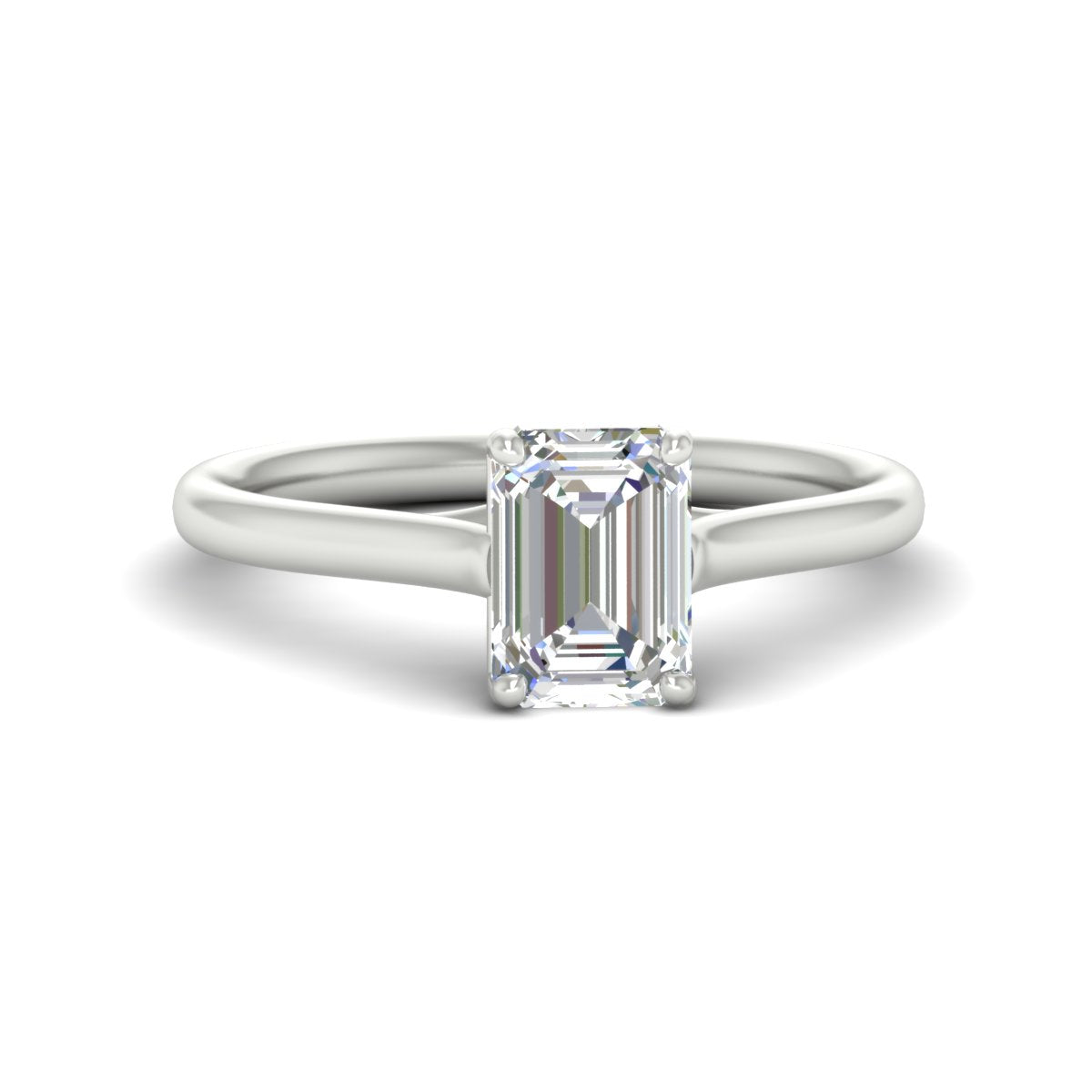 Cathedral Flat Band Emerald Cut Solitaire Engagement Ring