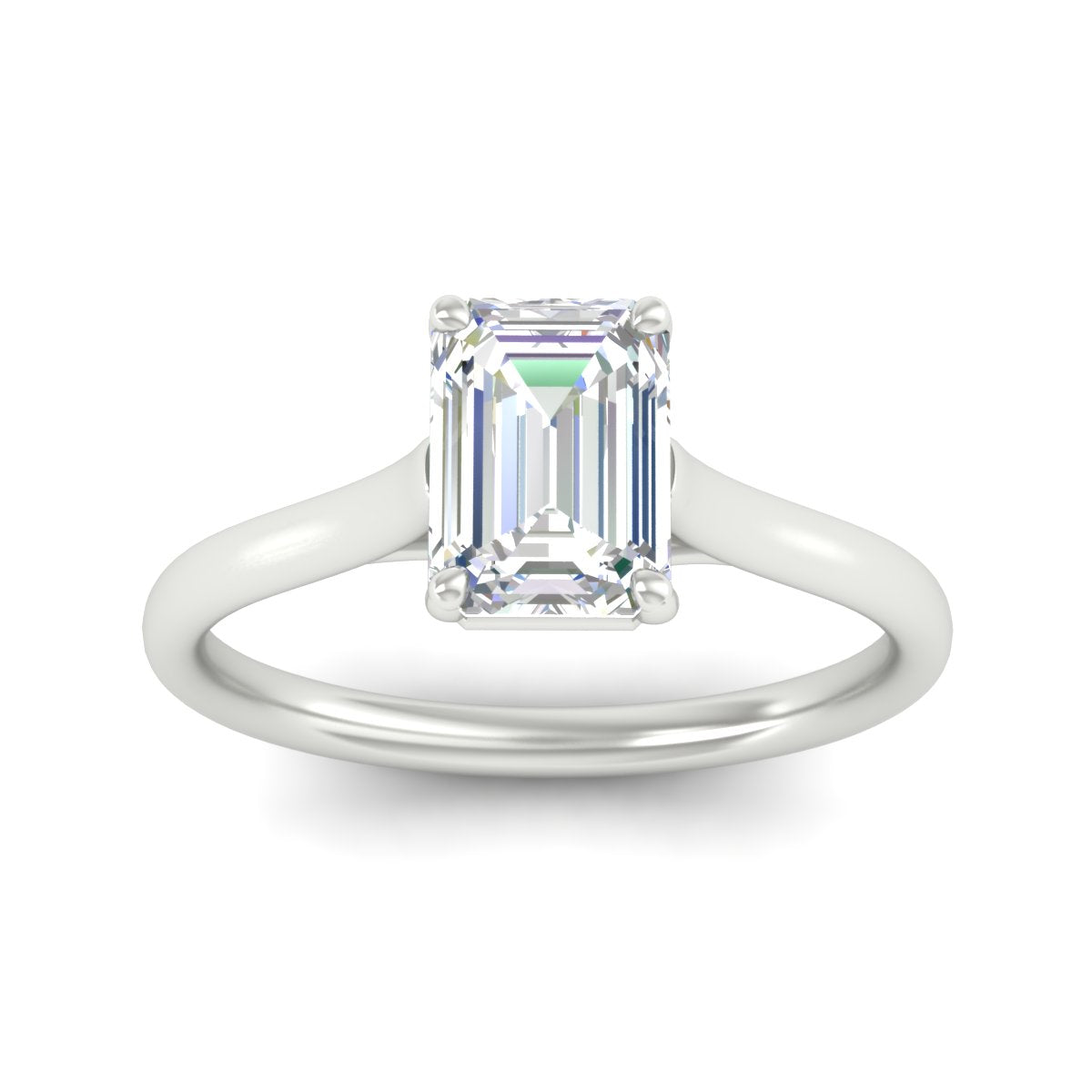 Cathedral Flat Band Emerald Cut Solitaire Engagement Ring