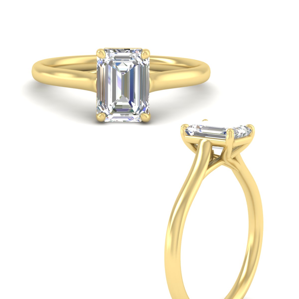 Cathedral Flat Band Emerald Cut Solitaire Engagement Ring