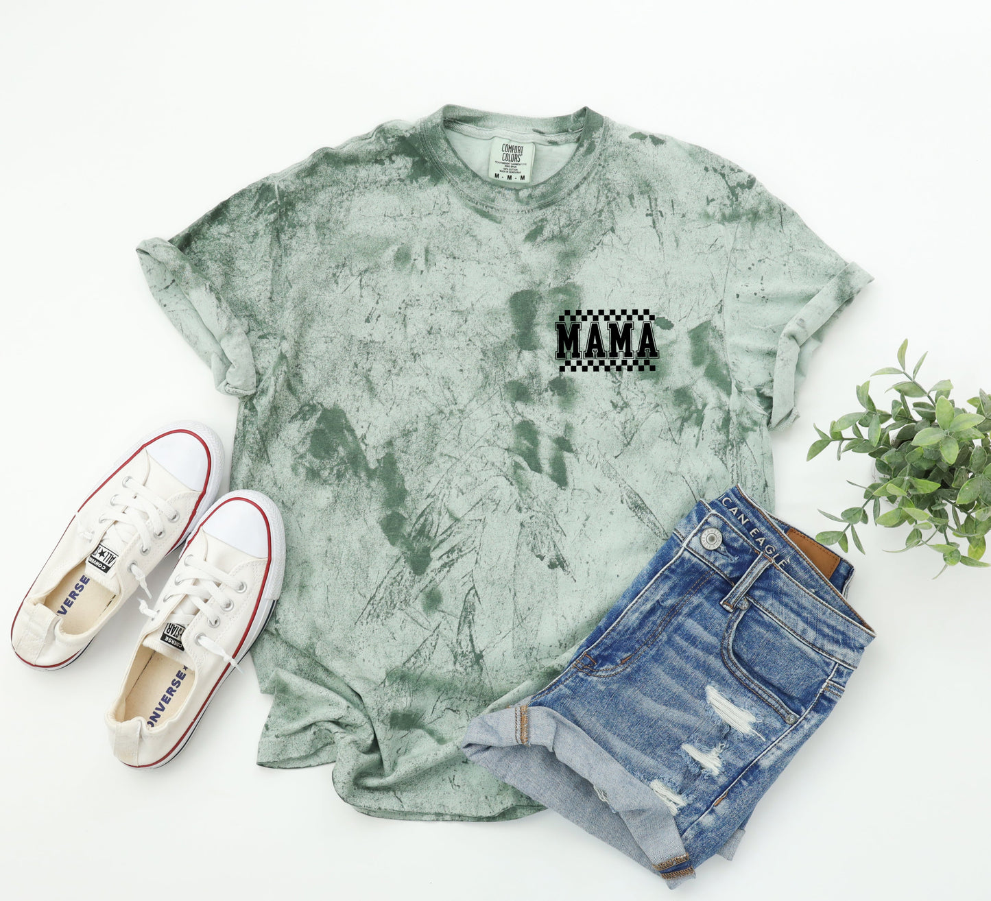 Mama Retro Plaid Checkered Front and Back Comfort Colors T Shirt