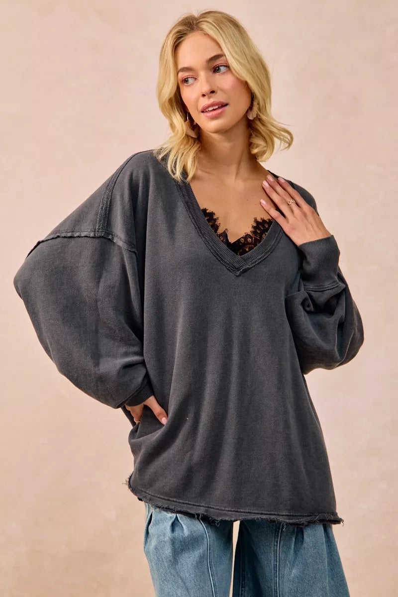 BiBi Mineral Washed French Terry Oversized Sweatshirt