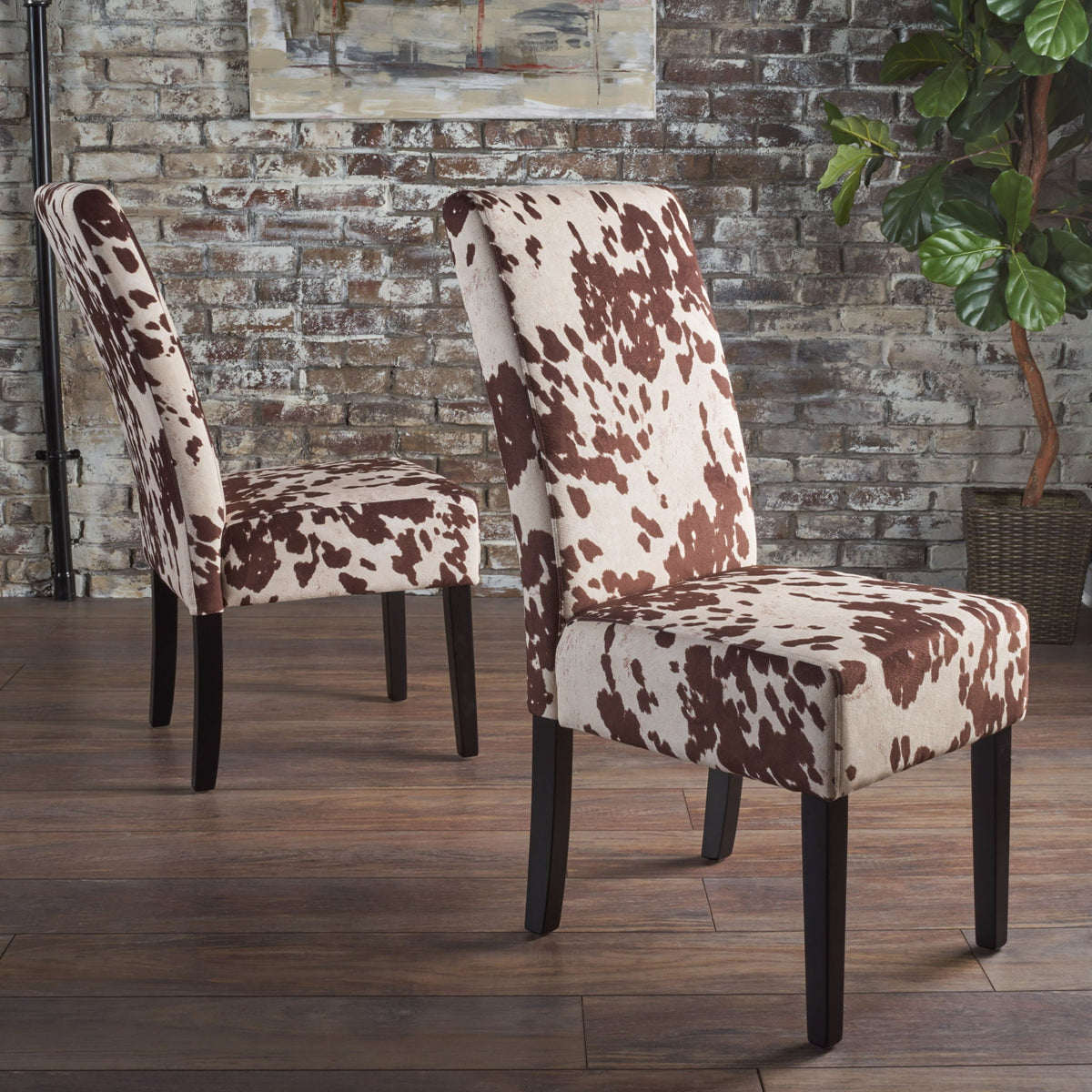 Contemporary Dining Chair Set of 2 with Rubberwood Legs - Beige, Dark Brown, Black