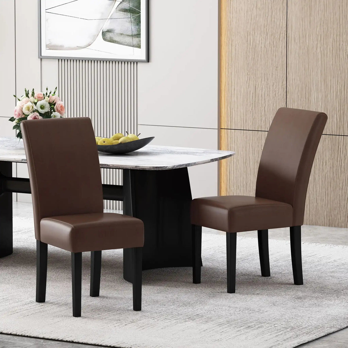 Contemporary Dining Chair Set of 2 with Rubberwood Legs - Beige, Dark Brown, Black