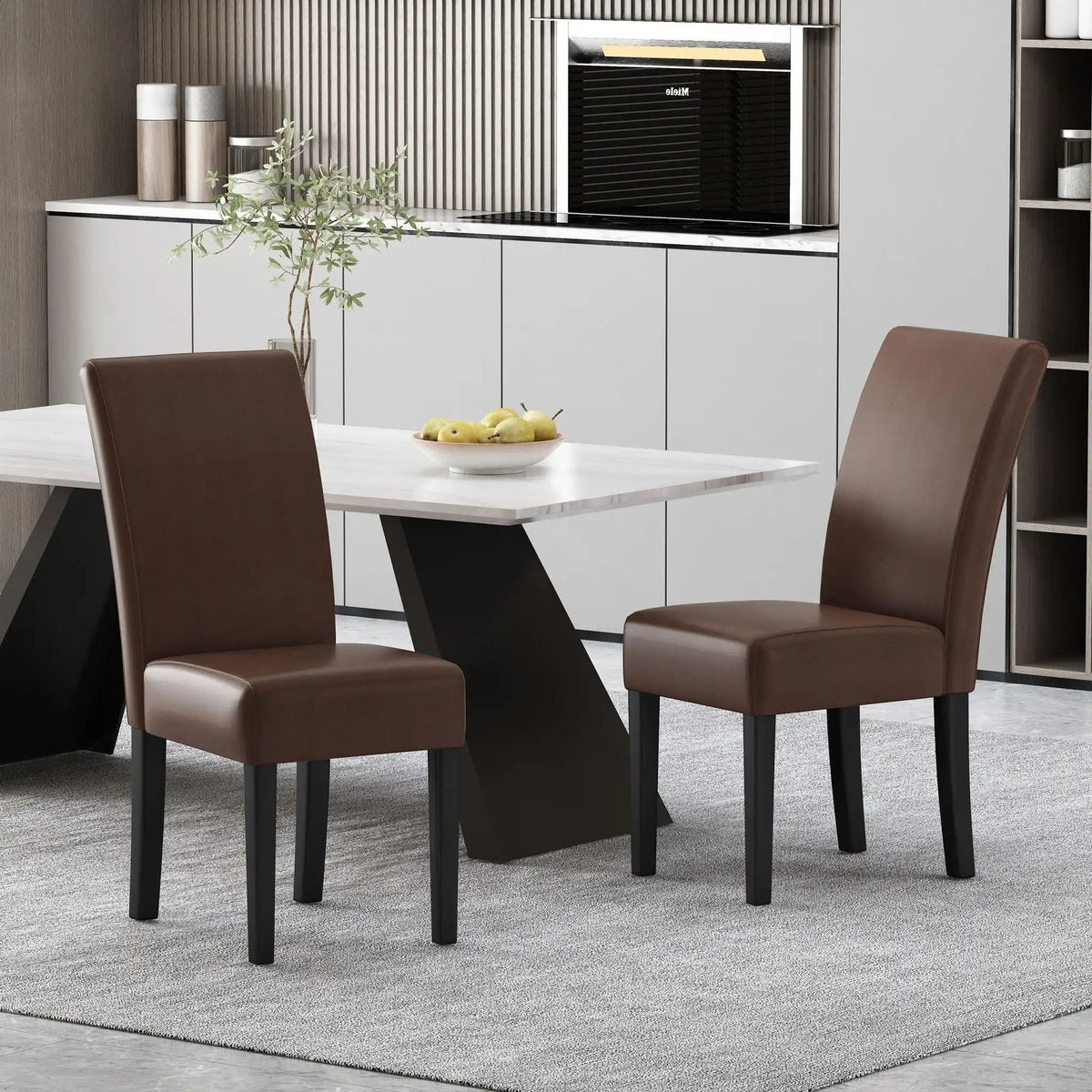 Contemporary Dining Chair Set of 2 with Rubberwood Legs - Beige, Dark Brown, Black