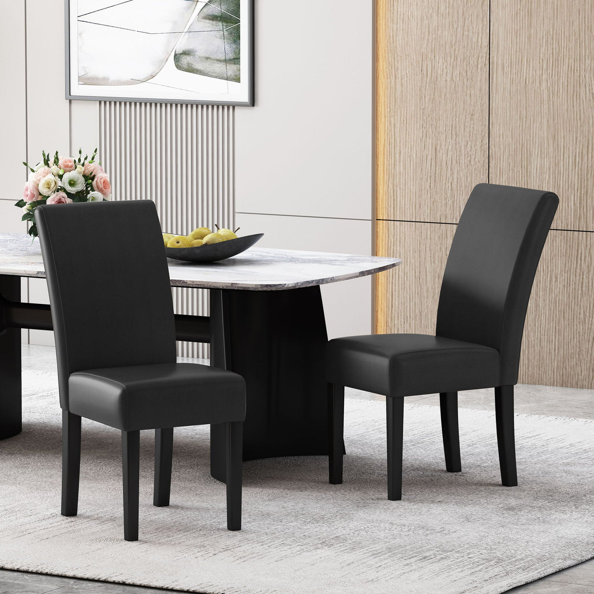 Contemporary Dining Chair Set of 2 with Rubberwood Legs - Beige, Dark Brown, Black
