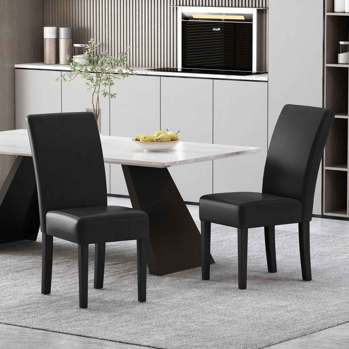Contemporary Dining Chair Set of 2 with Rubberwood Legs - Beige, Dark Brown, Black