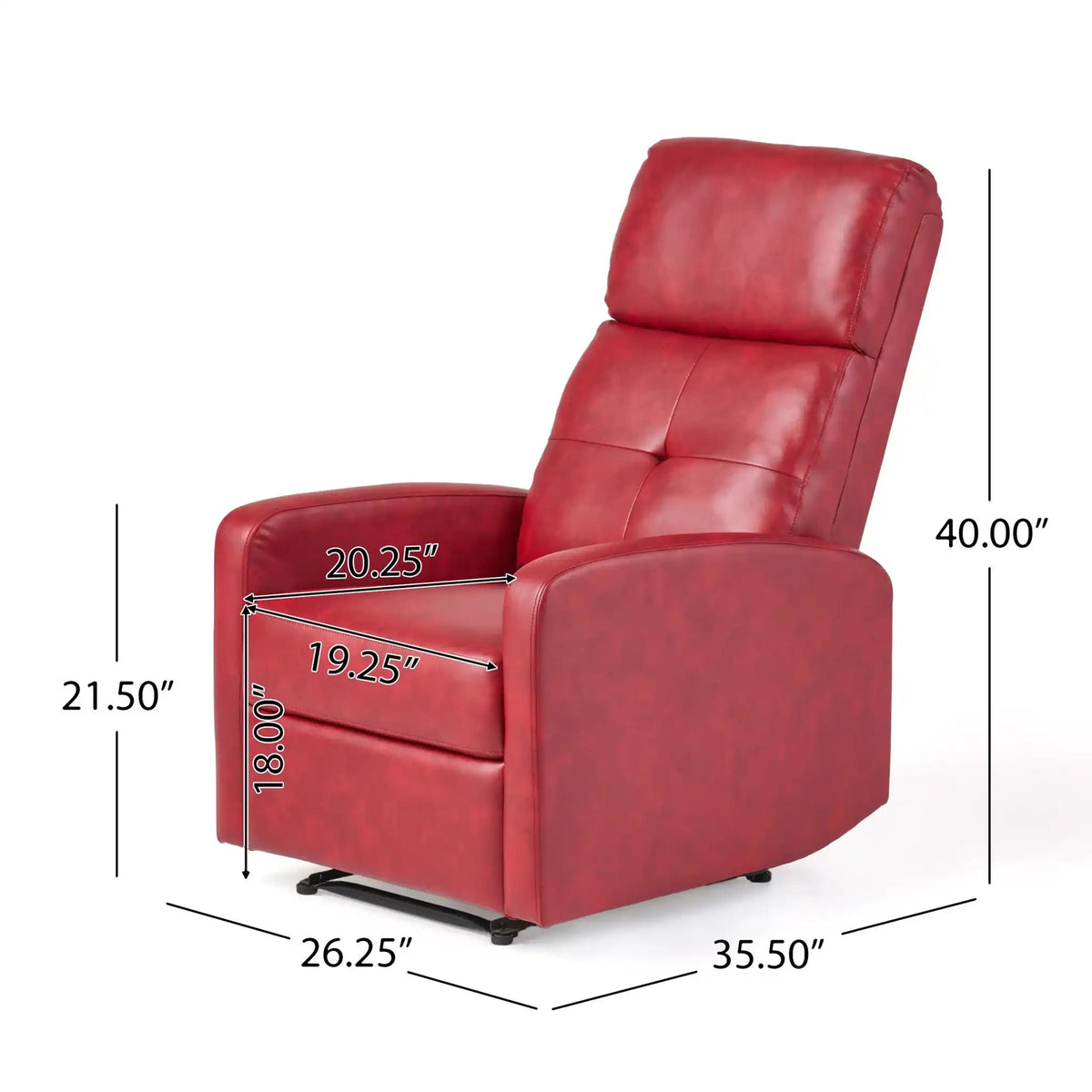 Contemporary Recliner Chair with Push Back Function - Red