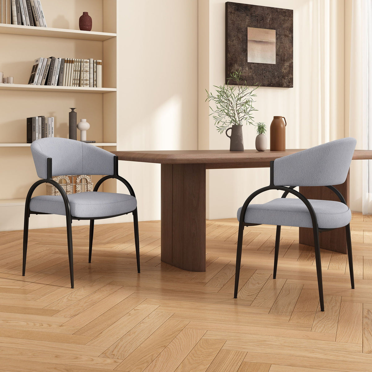 Contemporary Upholstered Dining Chairs with Metal Legs - Gray or Beige