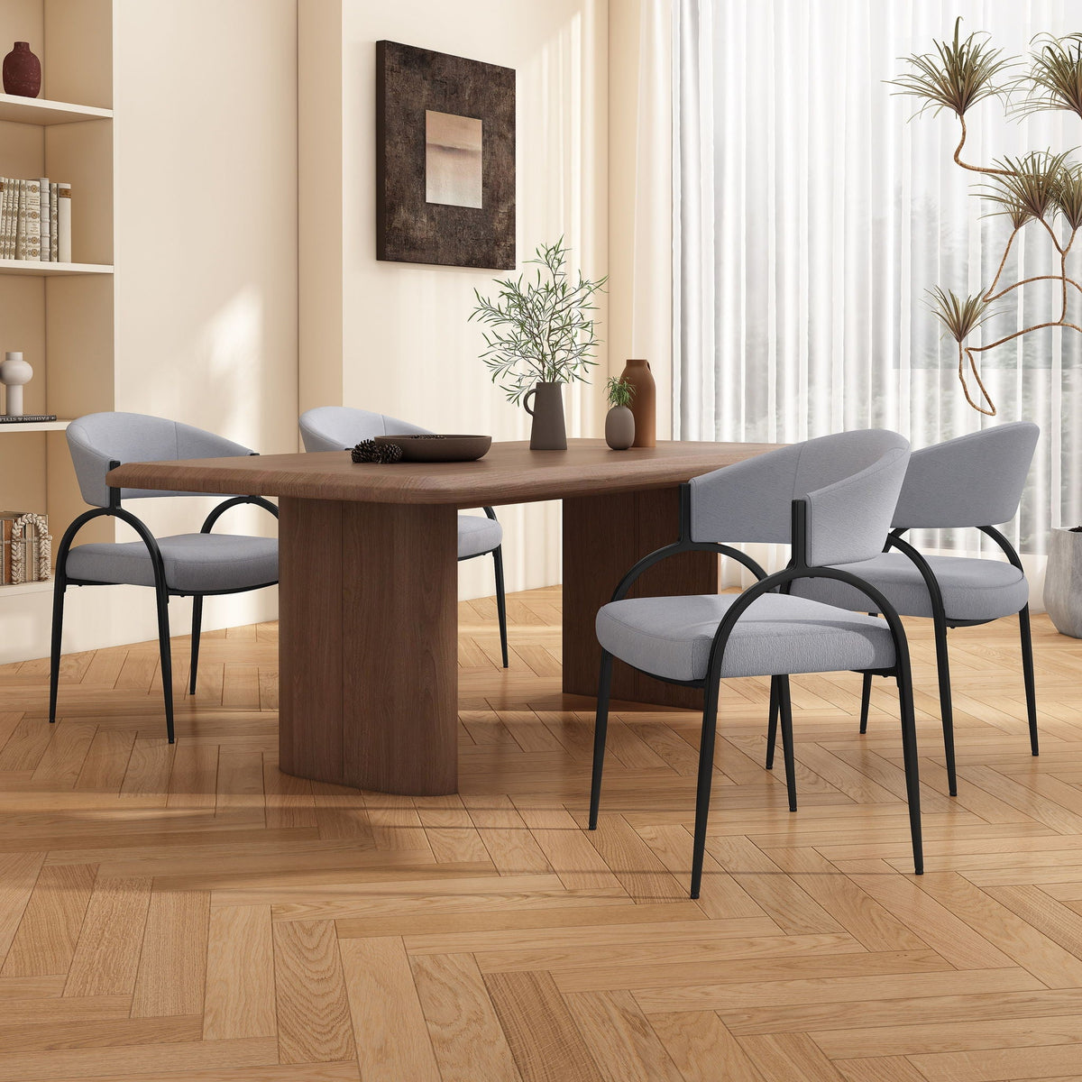Contemporary Upholstered Dining Chairs with Metal Legs - Gray or Beige