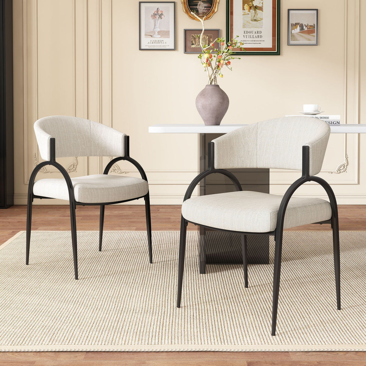 Contemporary Upholstered Dining Chairs with Metal Legs - Gray or Beige