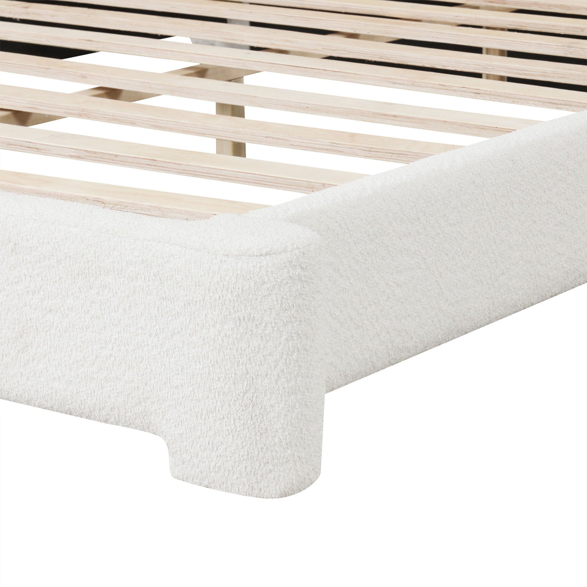 Cozy Bouce Upholstered Bed with Boucle Fabric - White