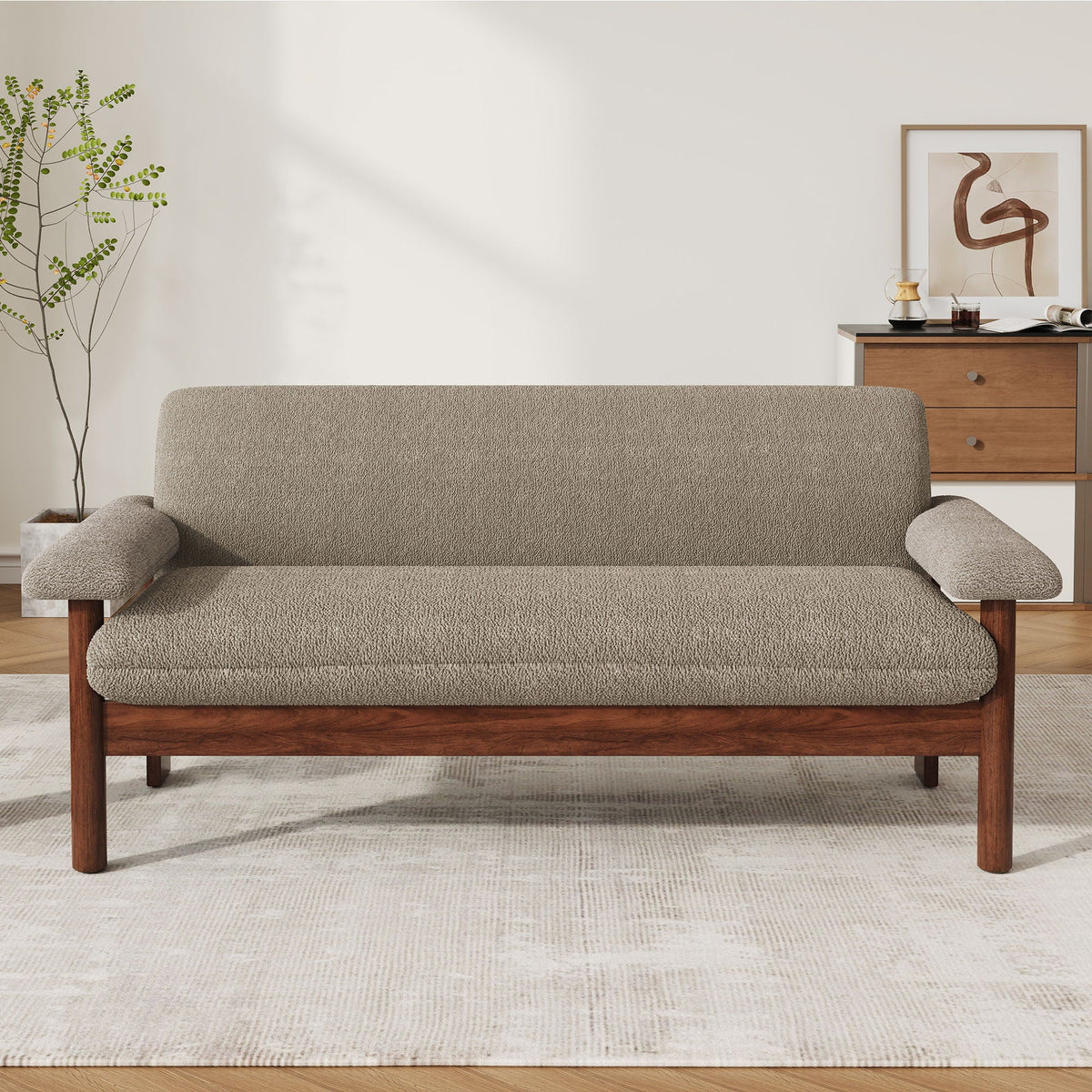 Fabric Loveseat Sofa with Armrest Pillows - Beige, Green, or Dark Brown