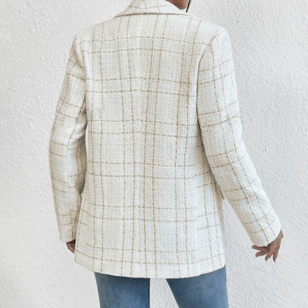 Ladies' Solid Color Linen Fake Pocket Design Fashionable Suit Jacket