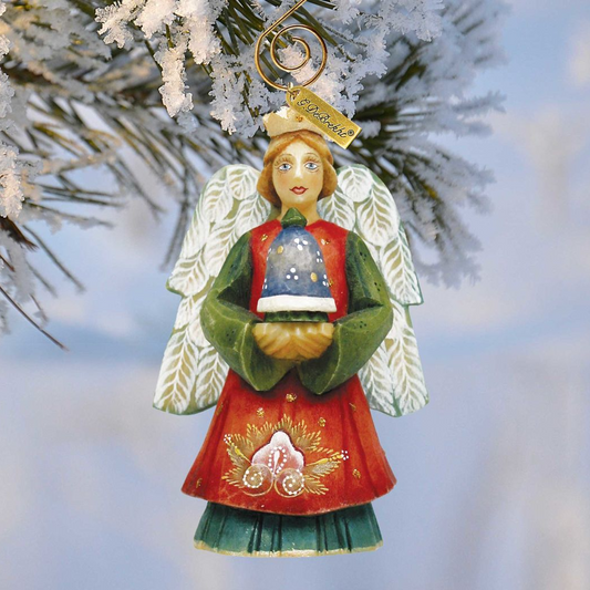 Angel with Bell Sculpted Hand-Painted Christmas Figurine by G. DeBrekht - Christmas Santa Snowman Decor - 657101