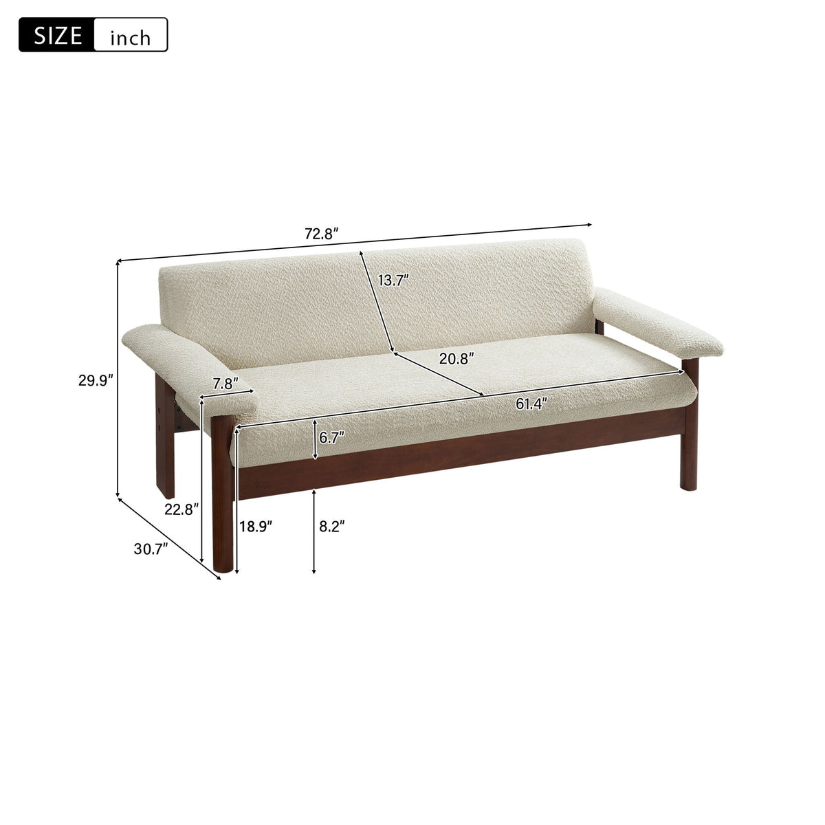 Fabric Loveseat Sofa with Armrest Pillows - Beige, Green, or Dark Brown