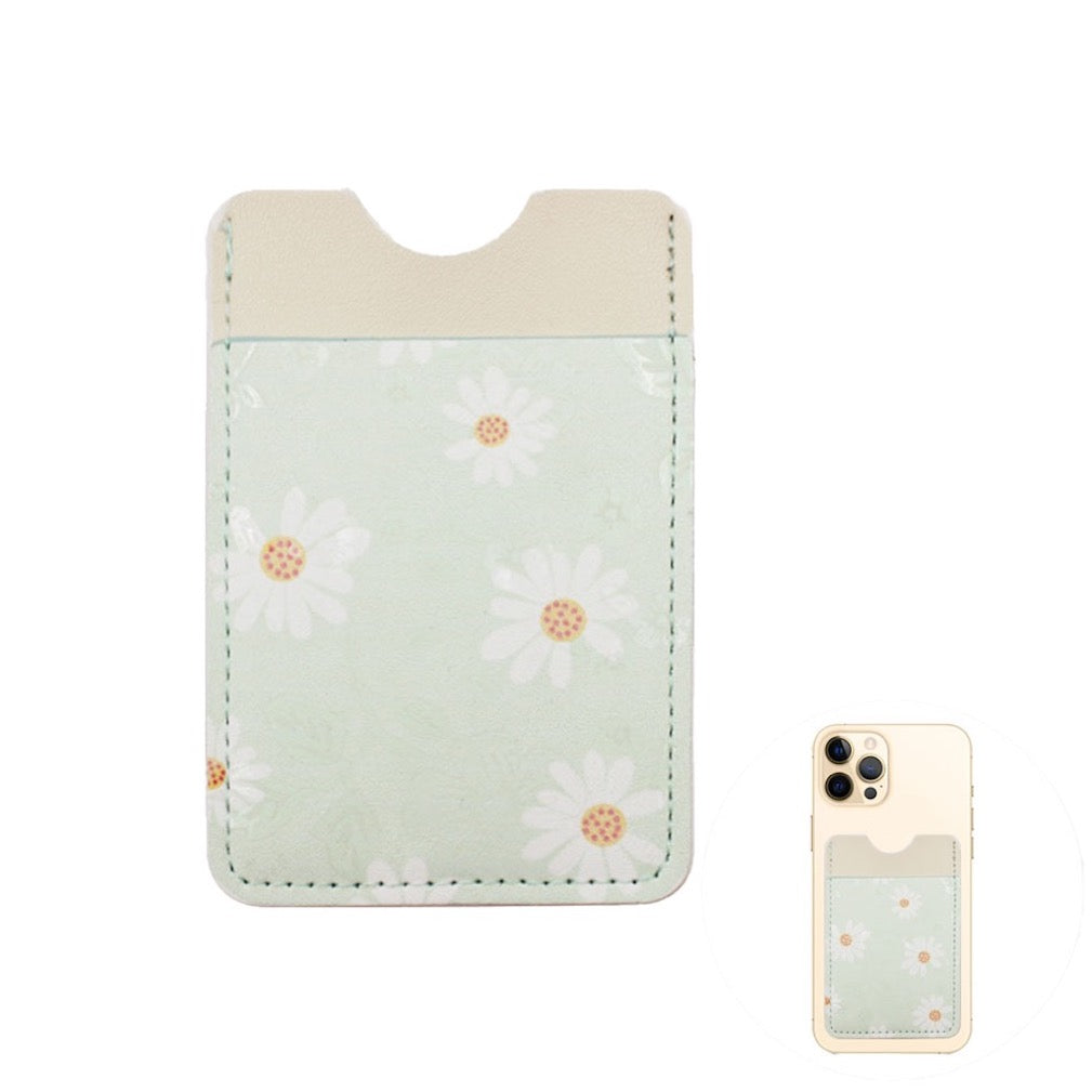 Daisy Flower Patterned Faux Leather Adhesive Card Holder For Phone