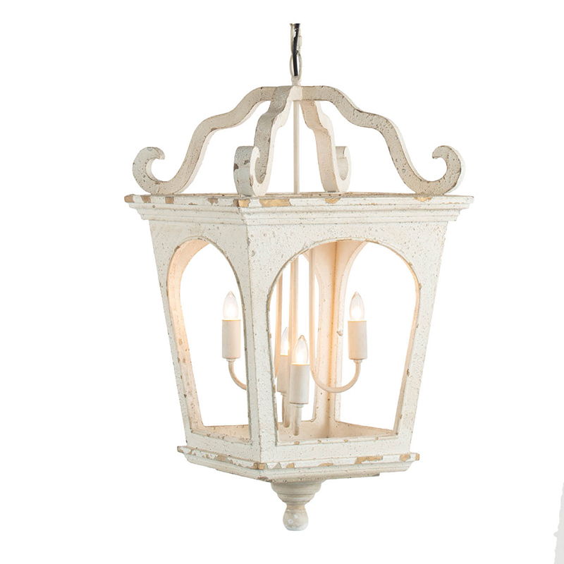 4 Light Wood Chandelier with Adjustable Chain - Cream White
