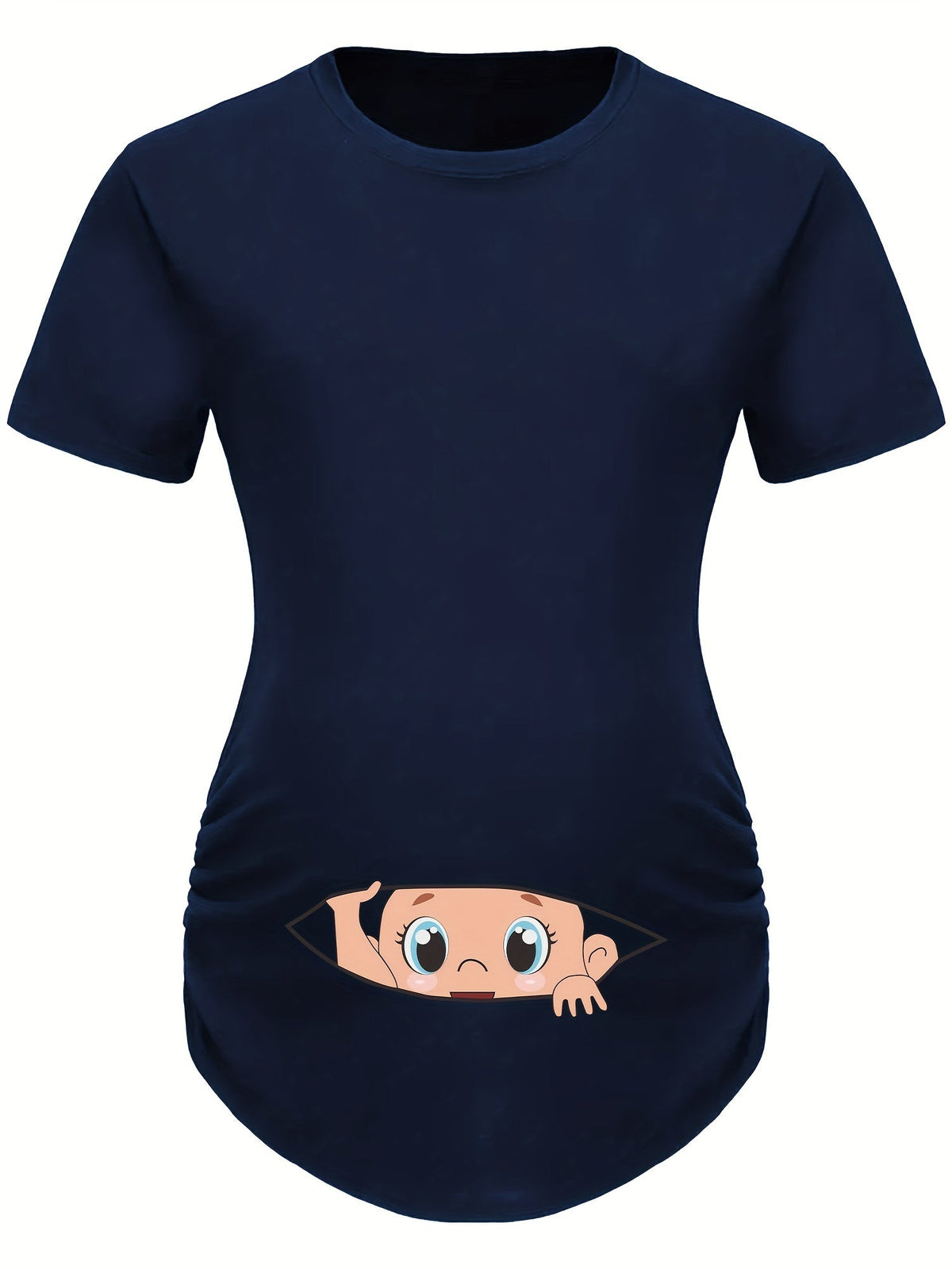 Letter Printed Short-sleeved Maternity Wear Black T-shirt with Big-eyed Baby Pattern