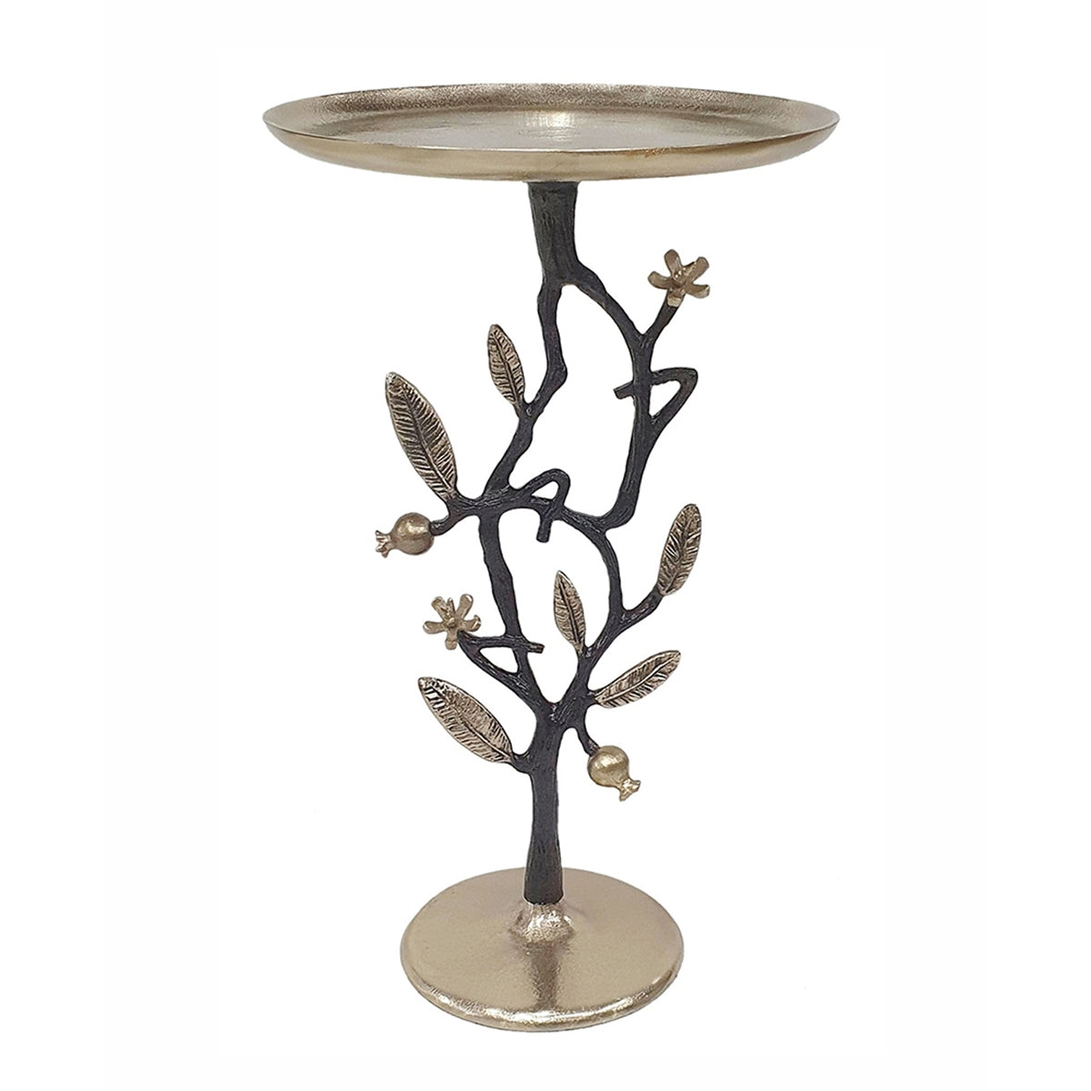 Black and Gold Aluminum Side Table with Pomegranate Design