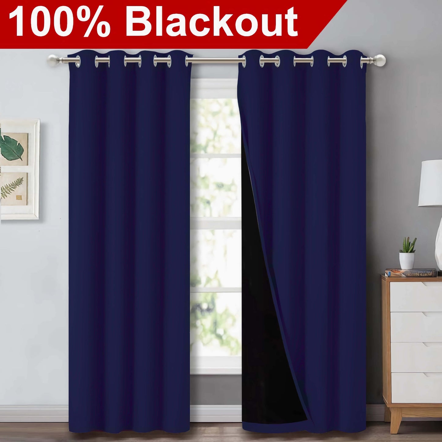 1pc Classic Blackout Curtains with Grommet Thermal Insulated Living Room Bedroom Kitchen Bathroom