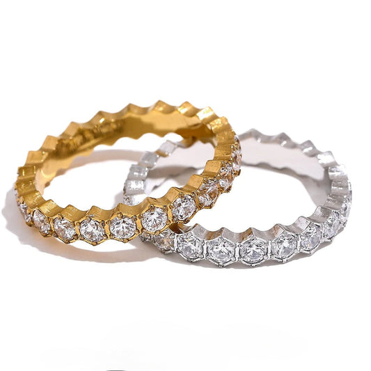 Exquisite White Cubic Zirconia Bling Stainless Steel Classic Thin Chic Ring Luxury Engagement Wedding Fashion Jewelry Gift