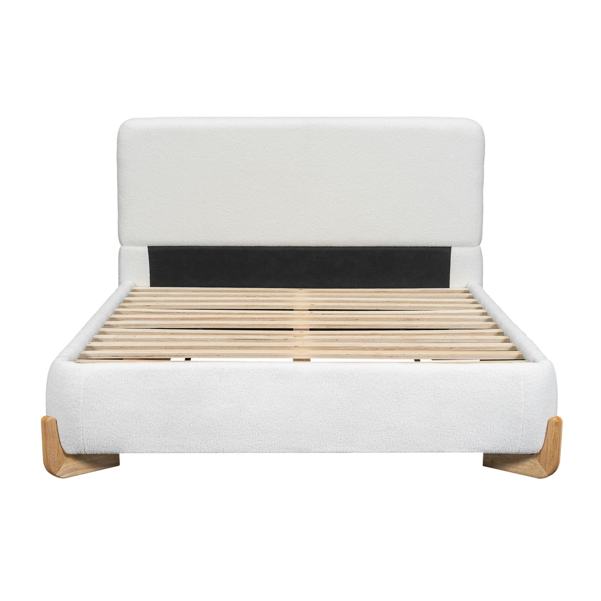Elegant Boucle Upholstered Bed with Solid Wood Feet
